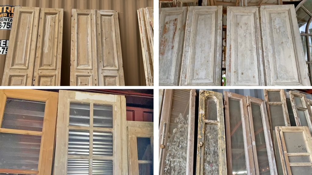 While shopping at Round Top, Amitha Verma found antique doors with chippy wood, white wash, screens, and glass.
