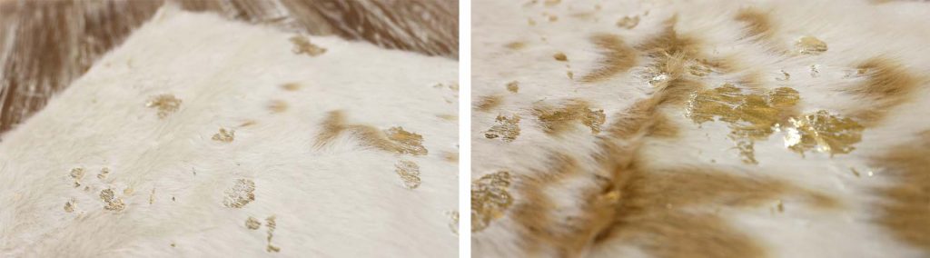 Closeup details of faux fur table runner farmhouse fall decor trend, by Amitha Verma.