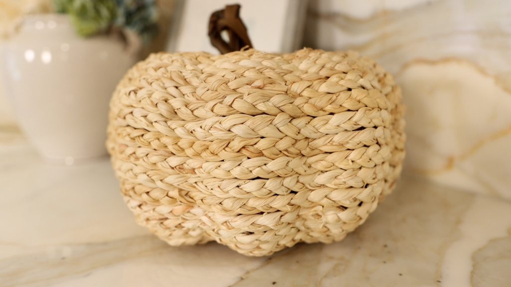 To bring in the fall feeling into her home, Amitha Verma adds wicker pumpkins on her countertops.