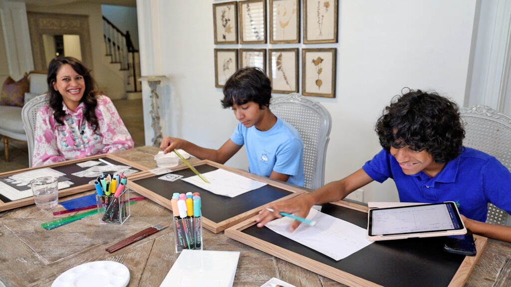Amitha spends quality time with her sons before they go back to school by doing a mood board project to set intentions.